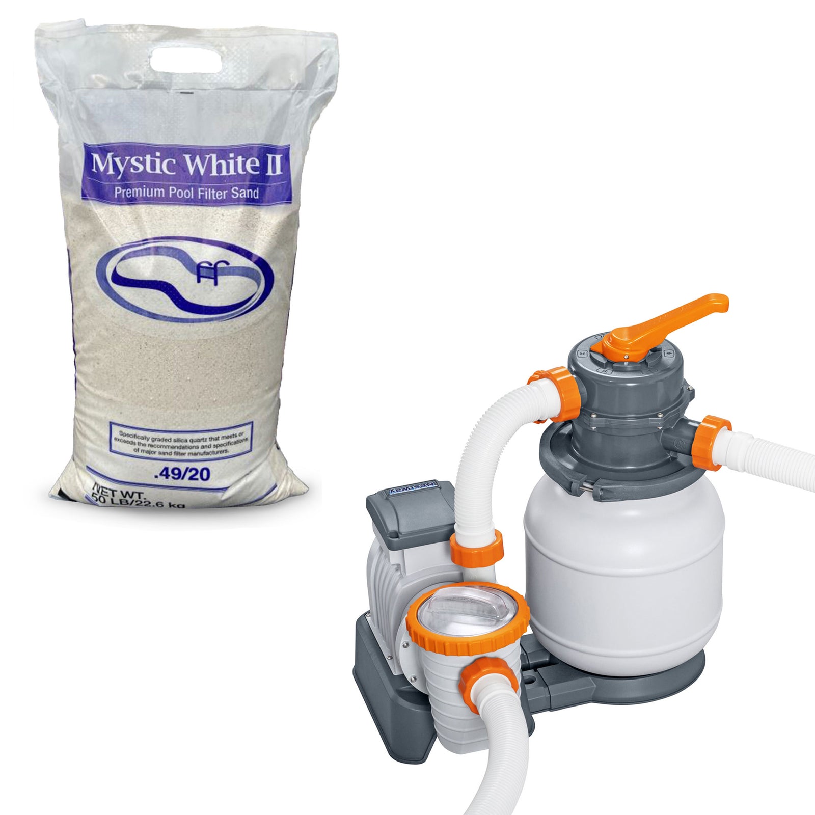 US Silica Mystic White II Premium Pool Filter Sand w/Flowclear Sand Filter Pump - VMInnovations