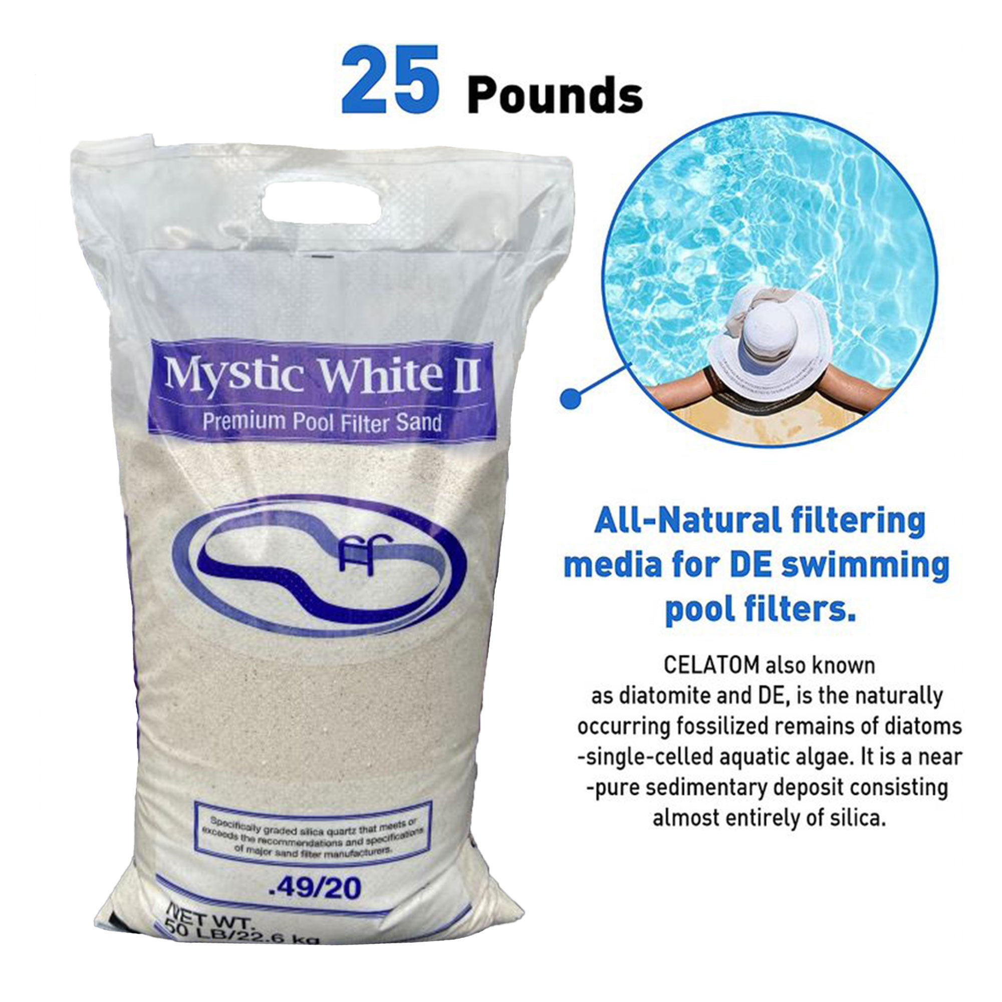 US Silica Mystic White II Premium Pool Filter Sand w/Flowclear Sand Filter Pump - VMInnovations