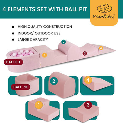 MeowBaby Round 4 Element Baby Foam Blocks Ball Pit with 100 Balls, Powder Pink