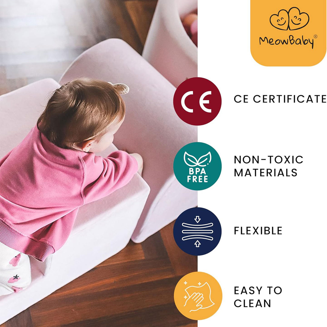 MeowBaby 4 Element Baby Foam Blocks Ball Pit w/100 Balls, Powder Pink (Open Box)