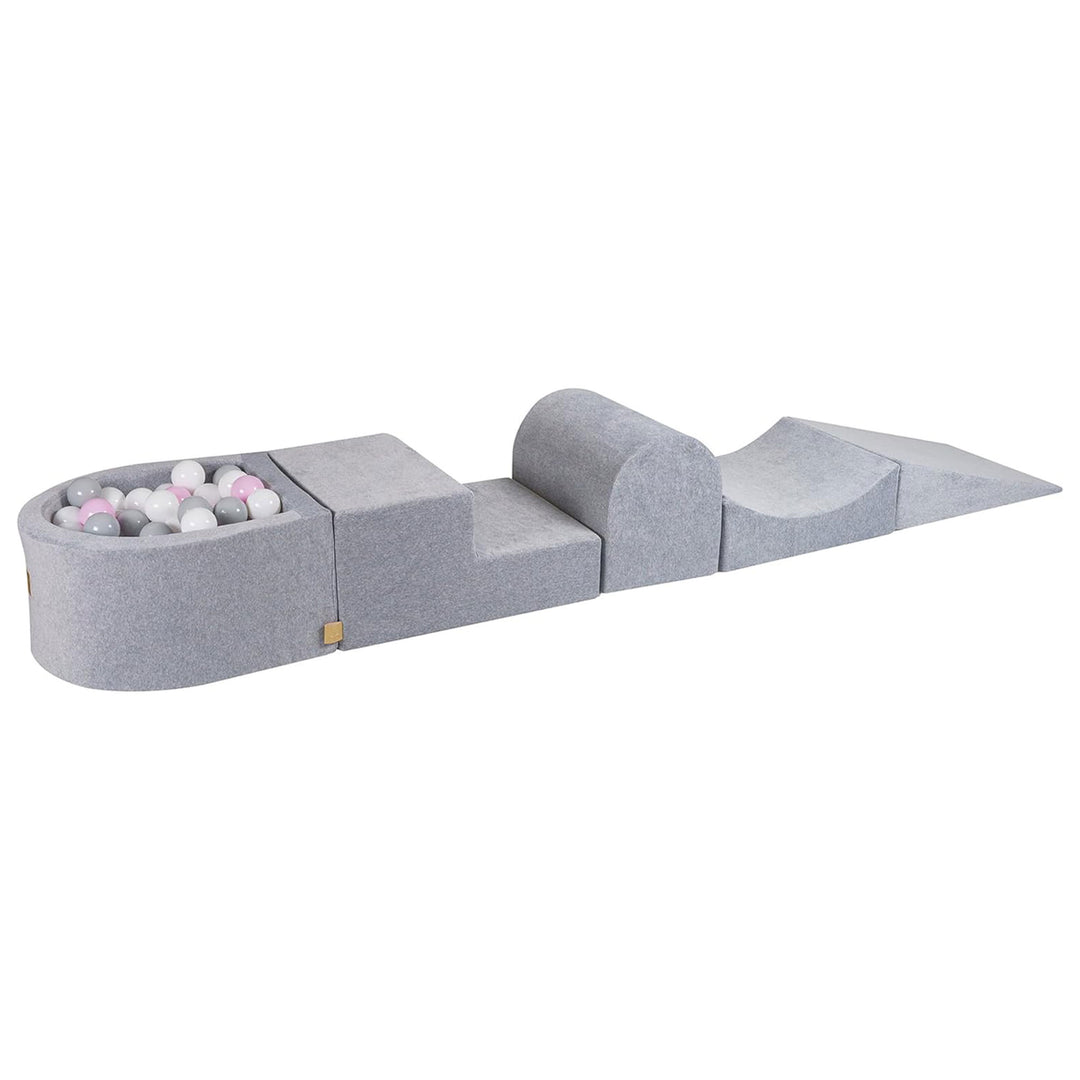 MeowBaby 4 Element Baby Foam Blocks Ball Pit with 100 Balls, Light Gray (Used)