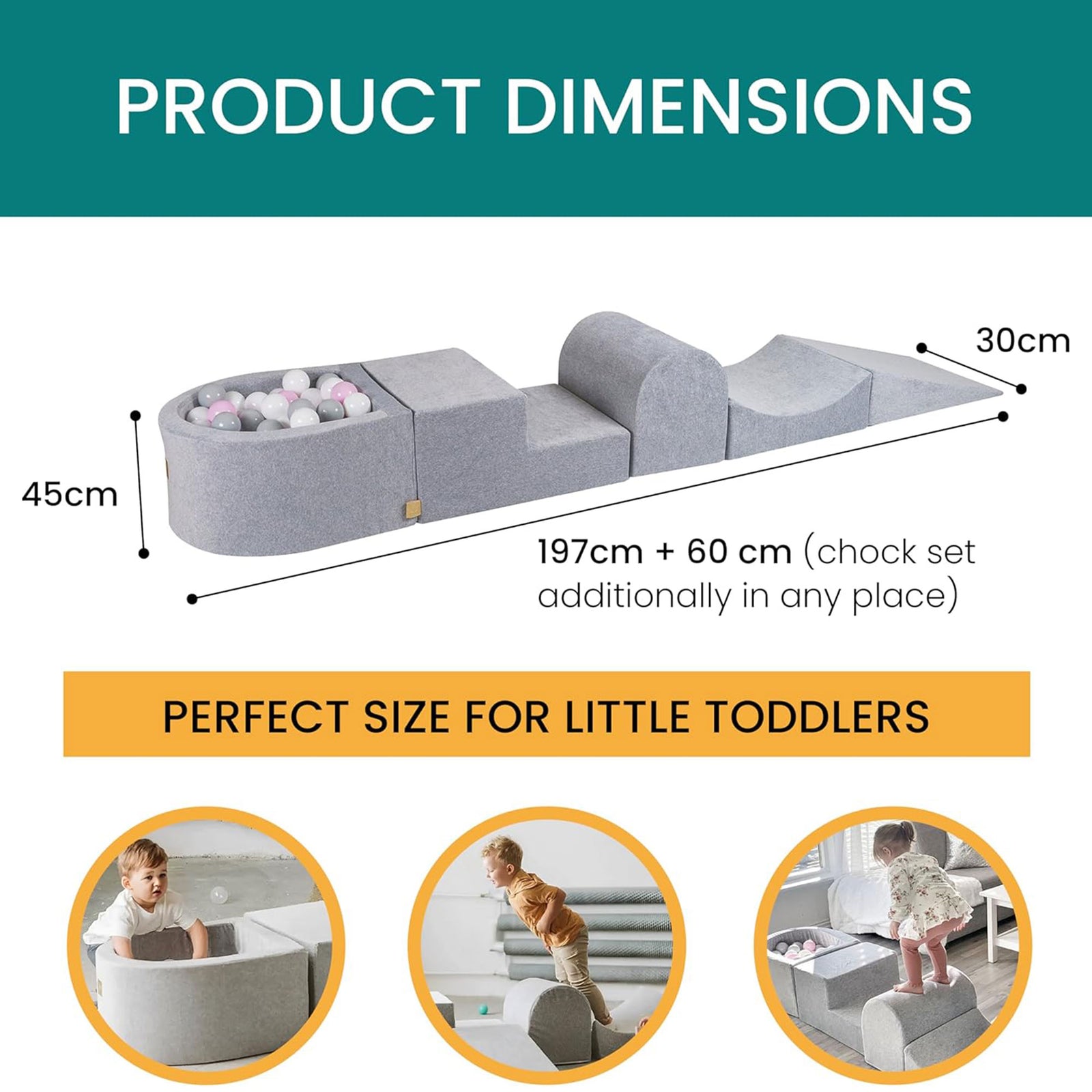 MeowBaby Round 4 Element Baby Foam Blocks Ball Pit with 100 Balls, Light Gray - VMInnovations