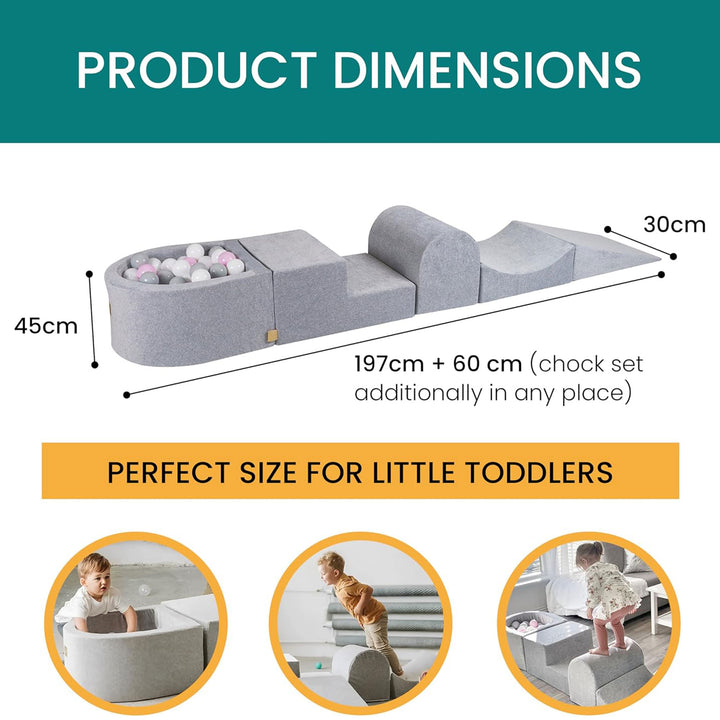 MeowBaby 4 Element Baby Foam Blocks Ball Pit with 100 Balls, Light Gray (Used)