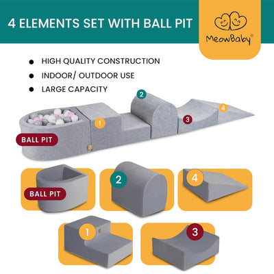 MeowBaby Round 4 Element Baby Foam Blocks Ball Pit with 100 Balls, Light Gray