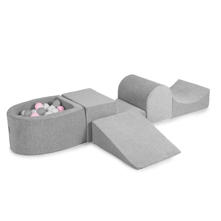 MeowBaby 4 Element Baby Foam Blocks Ball Pit with 100 Balls, Light Gray (Used)