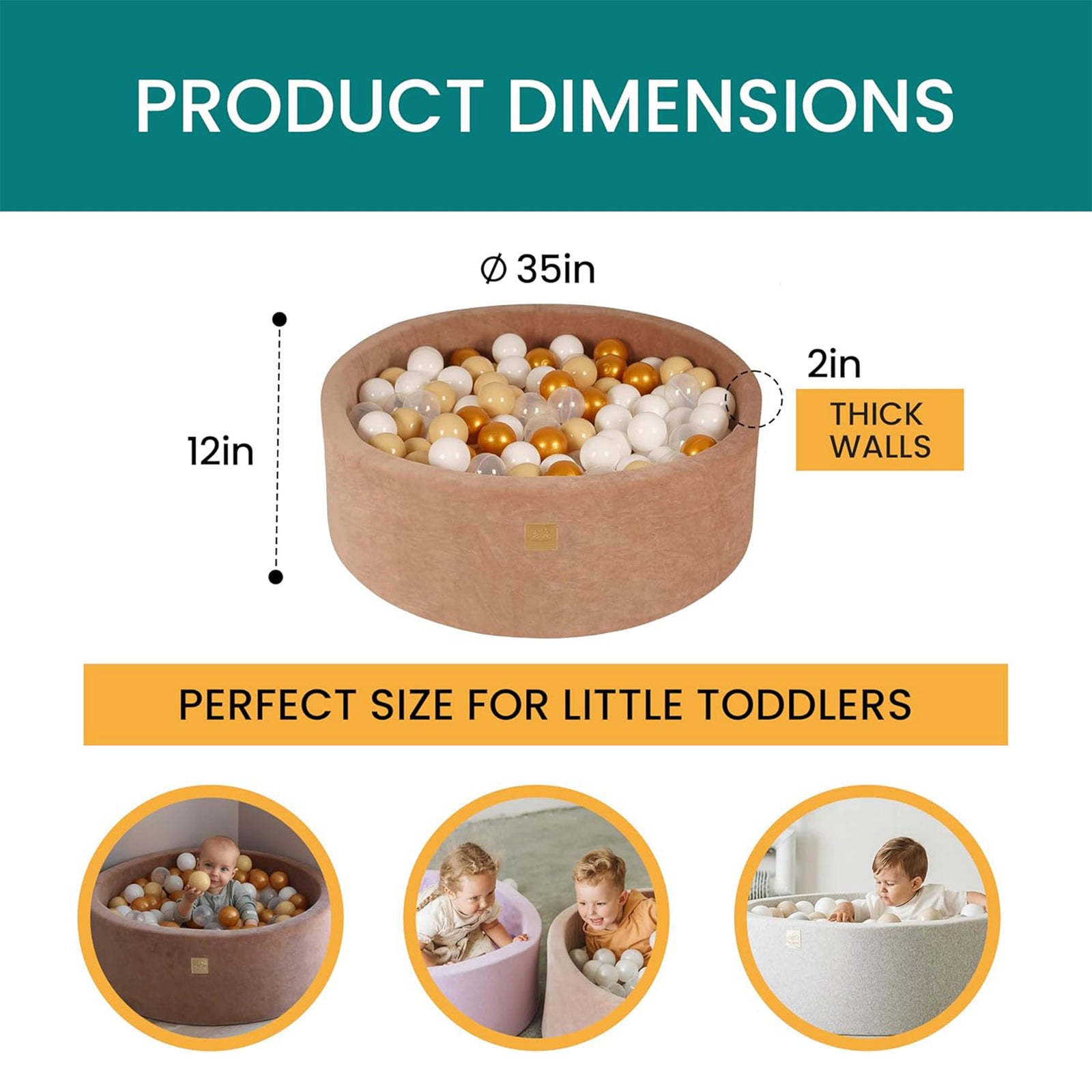 MeowBaby Soft Round 35 x 11.5 in. Baby Foam Ball Pit w/200 2.75 in. Balls, Gray - VMInnovations