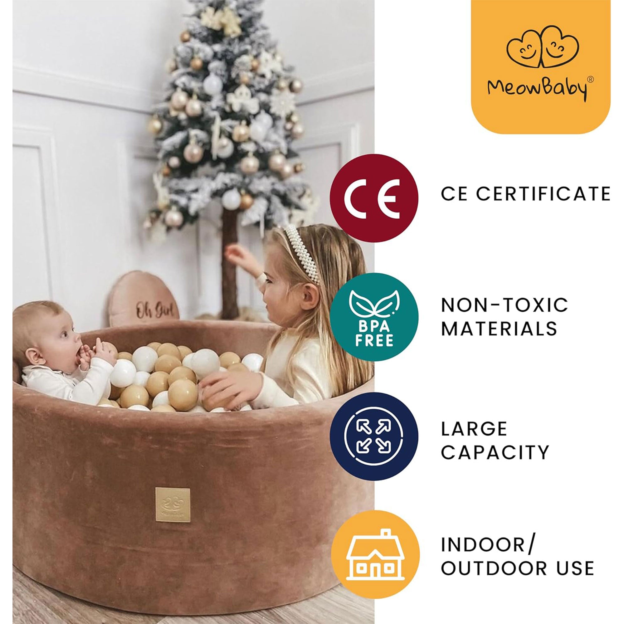 MeowBaby Soft Round 35 x 11.5 in. Baby Foam Ball Pit w/200 2.75 in. Balls, Gray - VMInnovations