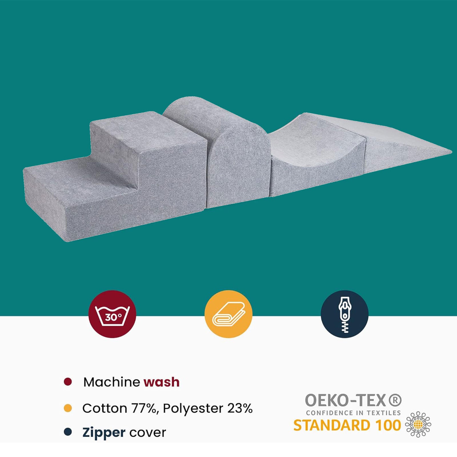 MeowBaby 4 Elements Soft Foam Blocks Playset with Velvet Covers, Light Gray - VMInnovations