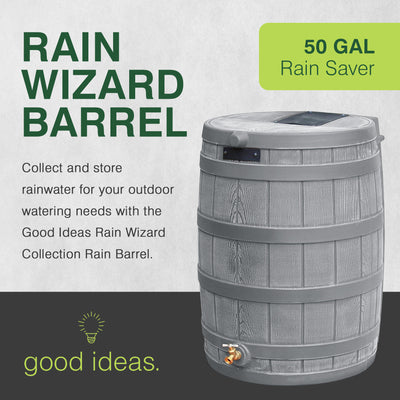 Good Ideas RW50 Rain Wizard 50 Gal Plastic Barrel Water Collector, Gray (Used)