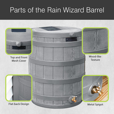 Good Ideas RW50 Rain Wizard 50 Gal Plastic Barrel Water Collector, Gray (Used)