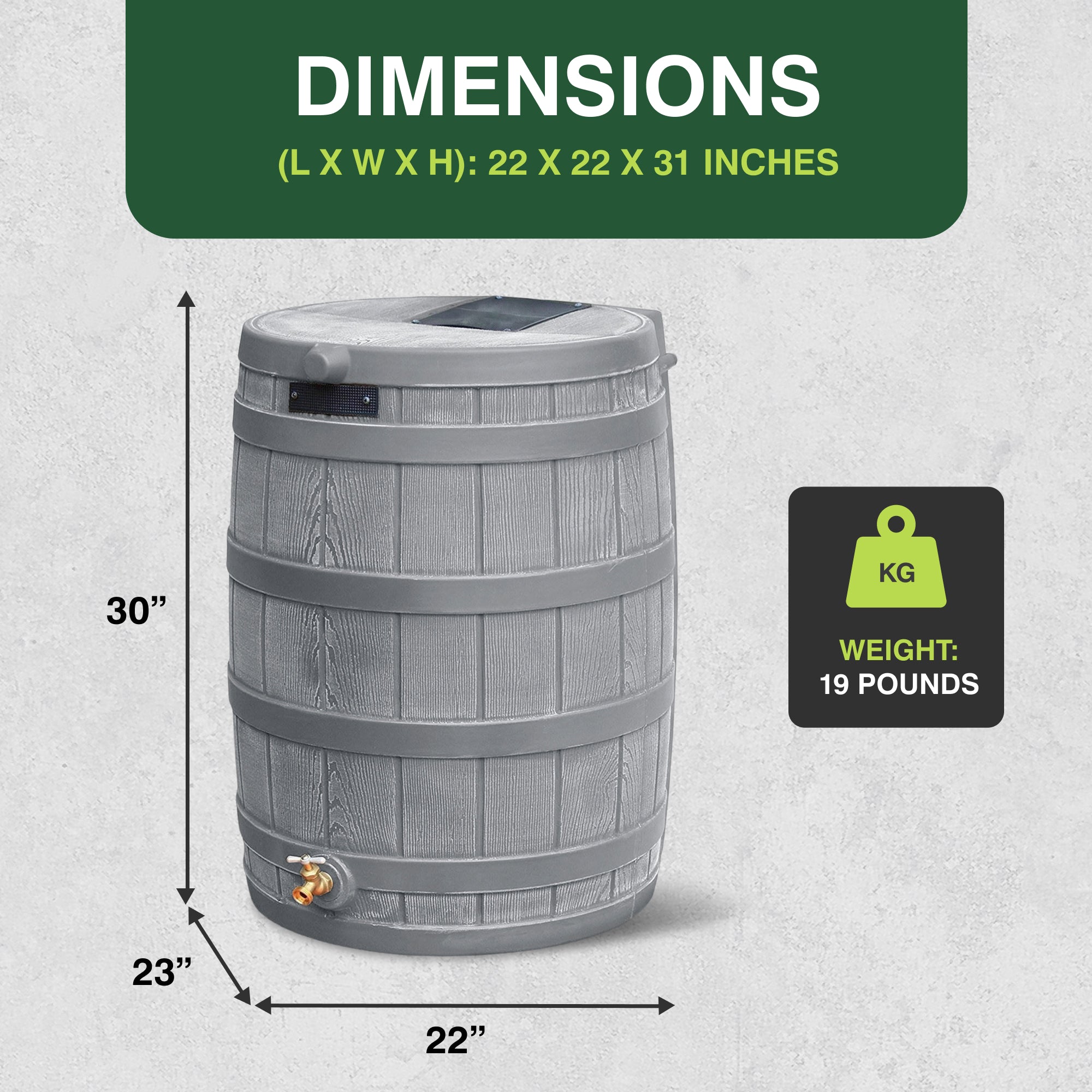 Good Ideas RW50 Rain Wizard 50 Gallon Plastic Rain Barrel Water Collector, Gray