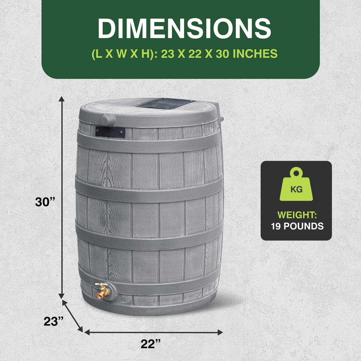 Good Ideas RW50 Rain Wizard 50 Gallon Plastic Rain Barrel Water Collector, Gray - VMInnovations