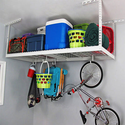 SafeRacks 2' x 8' Overhead Garage Storage Rack Holds Up to 400 lbs, White (Used)