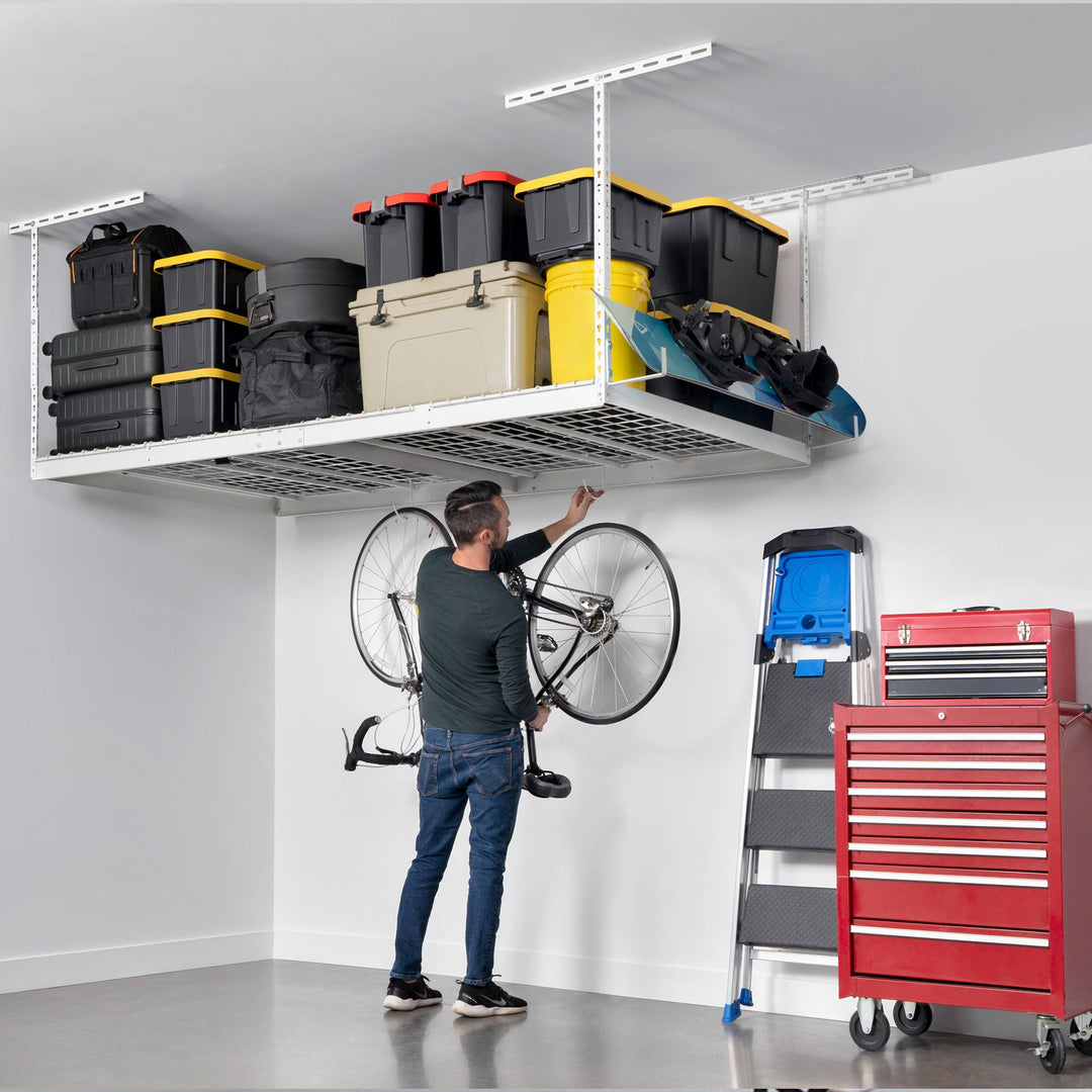 SafeRacks 4' x 8' Overhead Garage Storage Rack Holds 600 lbs, White (Open Box)