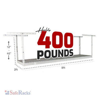 SafeRacks 2' x 8' Overhead Garage Storage Rack Up to 400 Pounds, White(Open Box) - VMInnovations