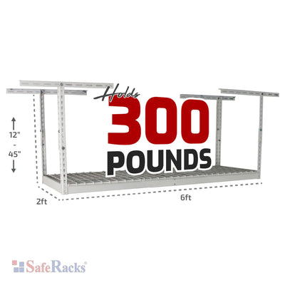 SafeRacks 2' x 6' Overhead Storage Rack Holds Up to 300 Pounds, White (Open Box) - VMInnovations