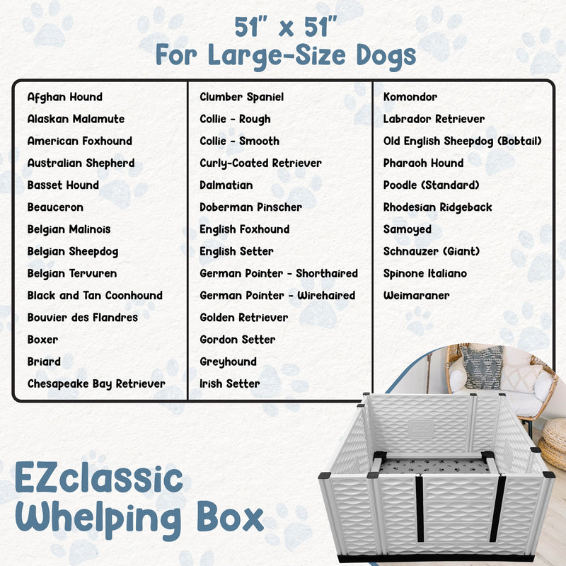 EZwhelp EZclassic 48" x 48" Dog Whelping Box Tall Playpen w/Rails & Liner, Gray