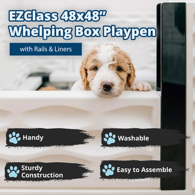 EZwhelp EZclassic 48" x 48" Dog Whelping Box Tall Playpen with Rails, Black - VMInnovations