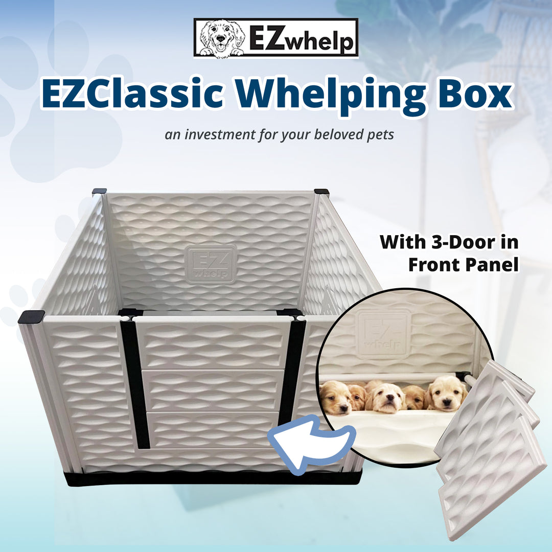 EZwhelp EZclassic 38" x 38" Dog Whelping Box Tall Playpen w/Rails & Liner, Gray