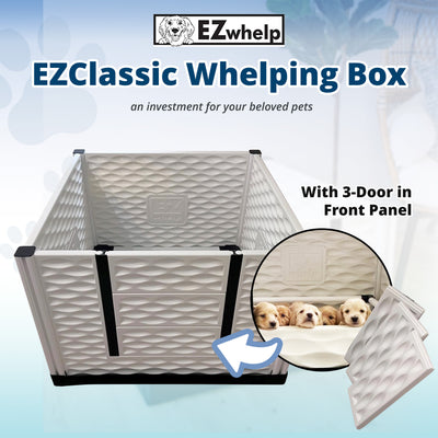 EZwhelp EZclassic 38" x 38" Dog Whelping Box Tall Playpen w/Rails & Liner, Gray - VMInnovations