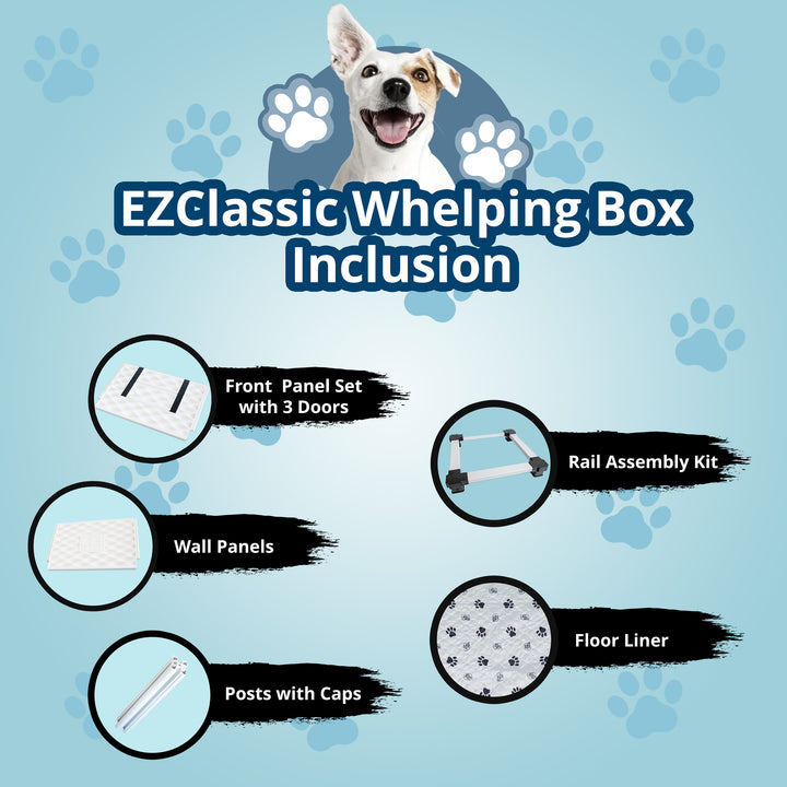 EZwhelp EZclassic 38" x 38" Dog Whelping Box Tall Playpen w/Rails & Liner, Gray