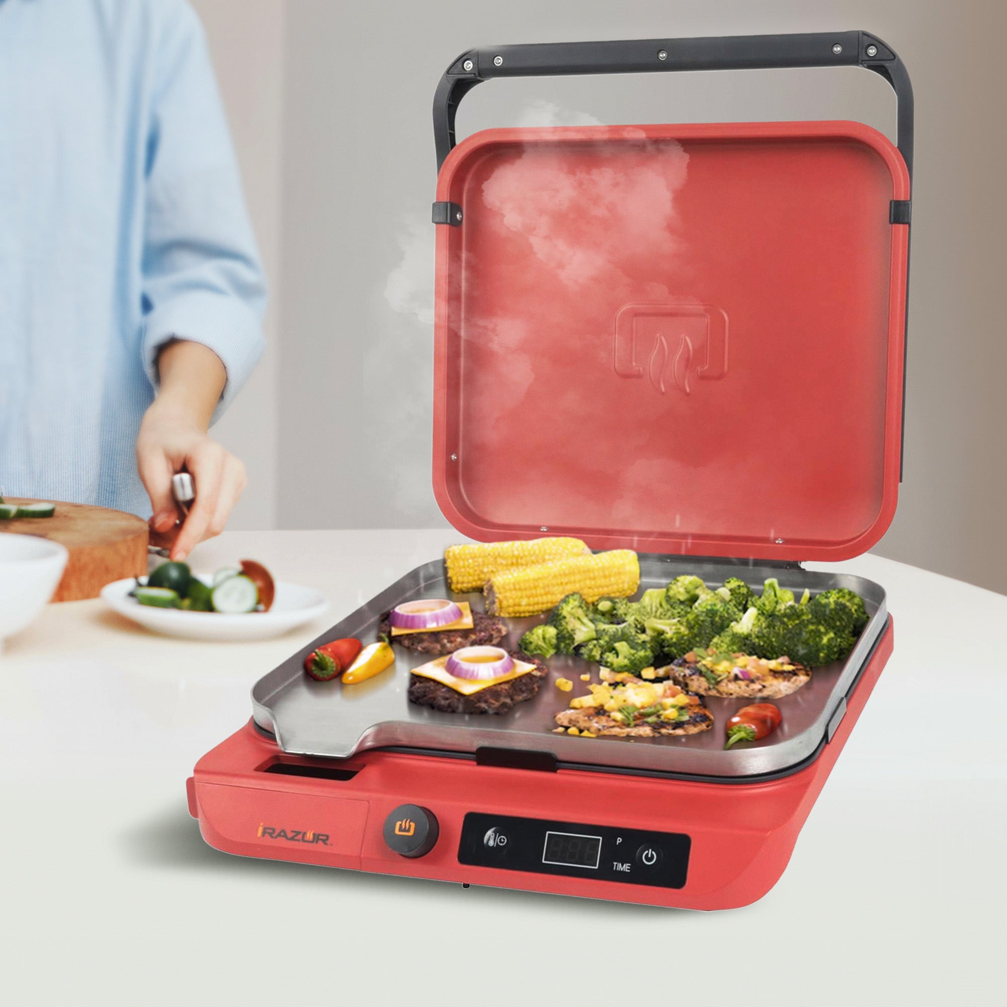 Razor I-Razor Portable Electric Induction Griddle with Temperature Control, Red - VMInnovations