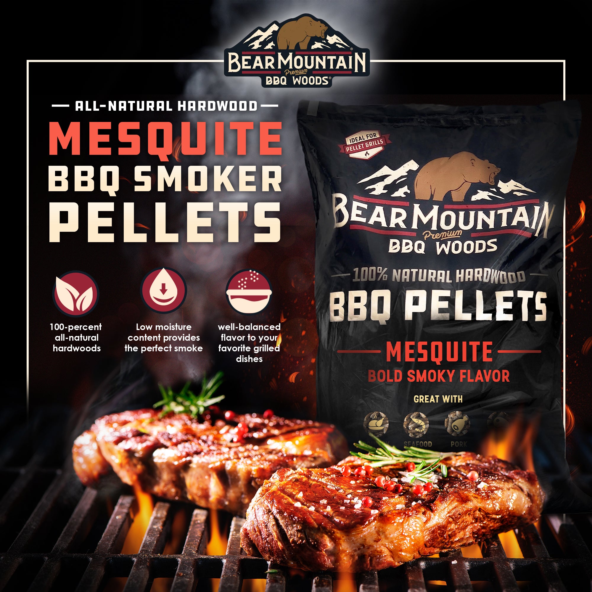 Bear Mountain BBQ All Natural Wood Mesquite Smoker Pellets, 40 Pounds (2 Pack)