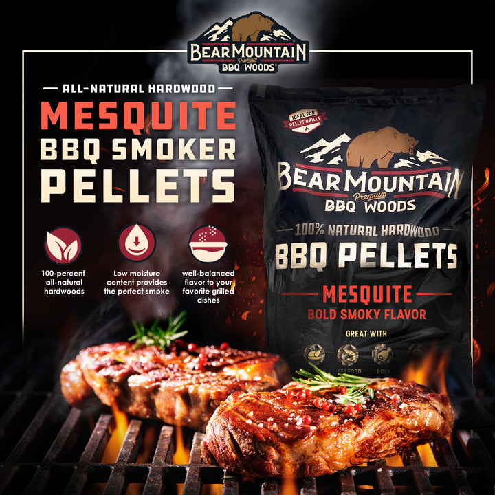 Bear Mountain All Natural Mesquite BBQ Pellets w/Robust Smoky Flavor, 33 Pounds