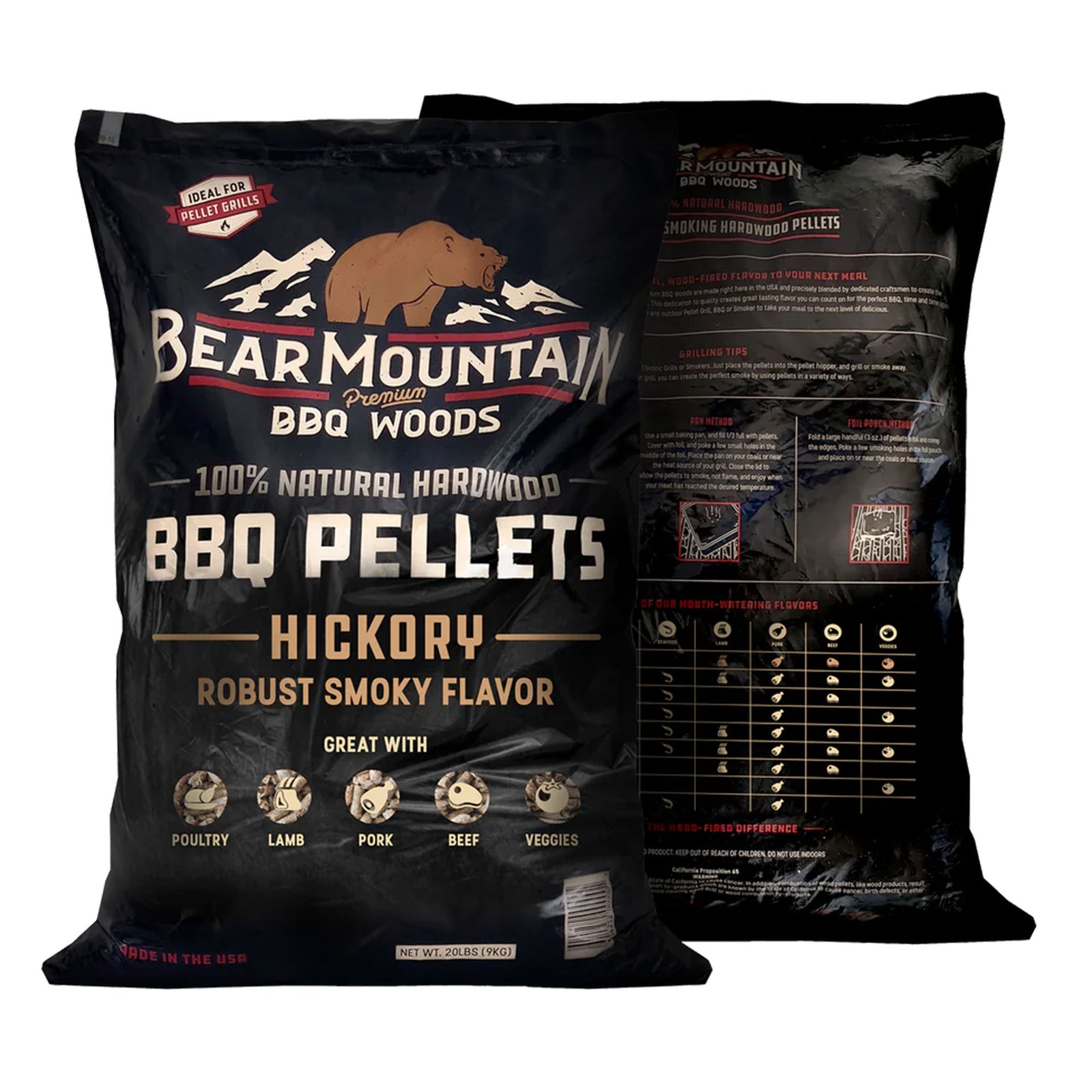 Bear Mountain All Natural Hickory BBQ Pellets w/Robust Smoky Flavor, 33 Pounds - VMInnovations