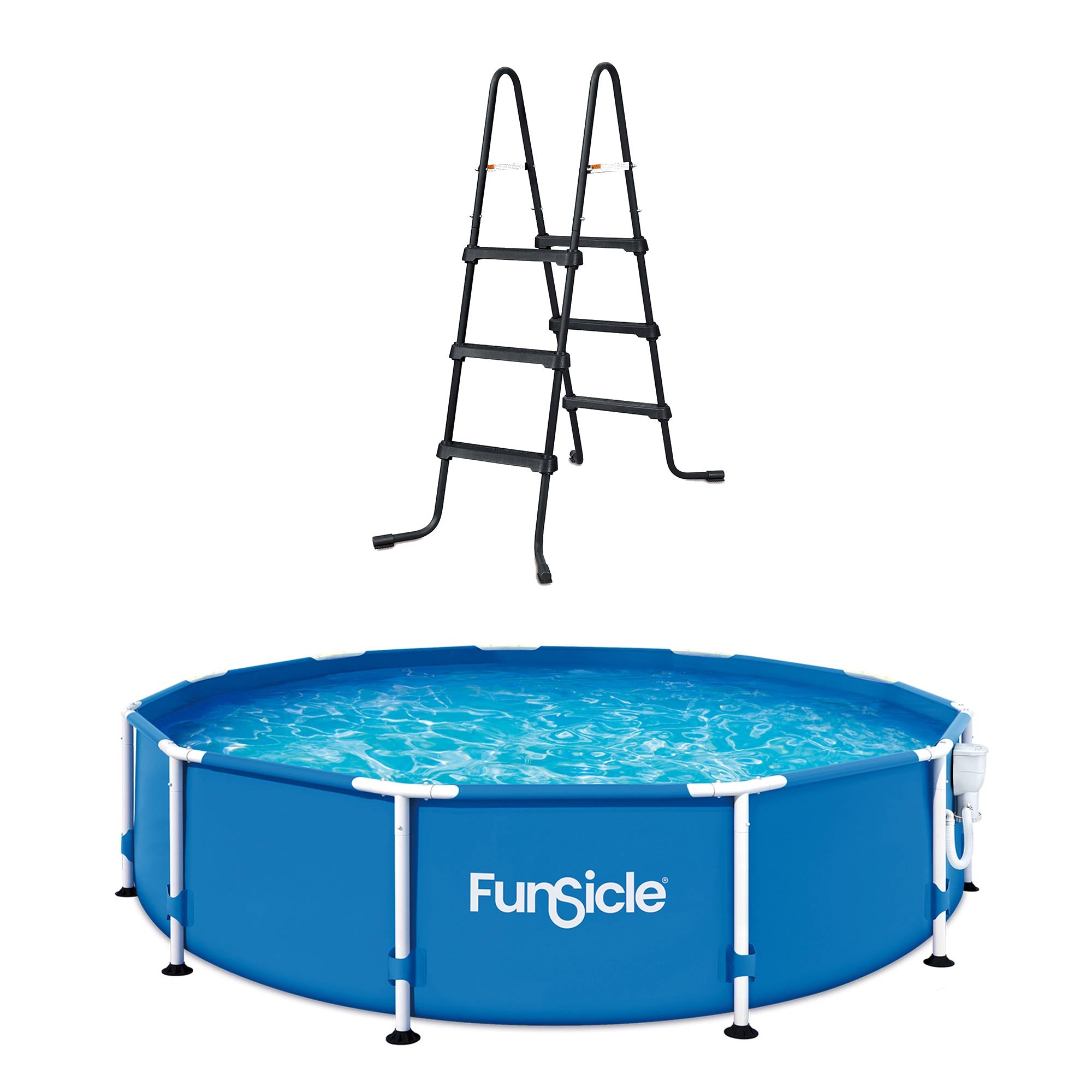 Funsicle 36 Inch SureStep 3 Stair Pool Ladder with 12' x 30" Round Swimming Pool - VMInnovations