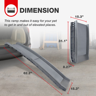 Elevon Folding Pet Ramp, Portable Lightweight, High Traction Surface, 62", Gray