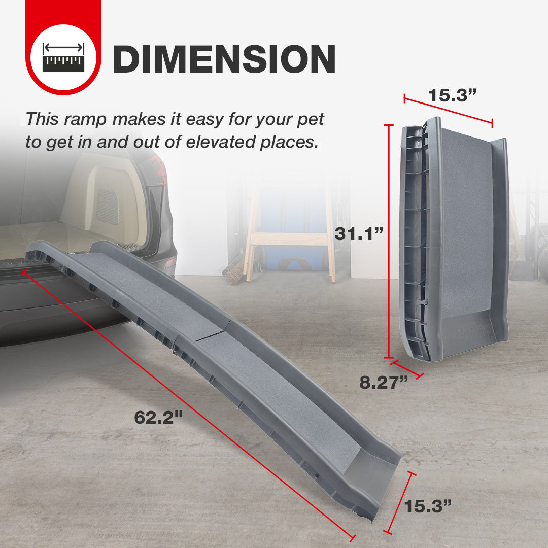 Elevon Folding Pet Ramp, High Traction Surface, 62", Gray (Open Box) - VMInnovations