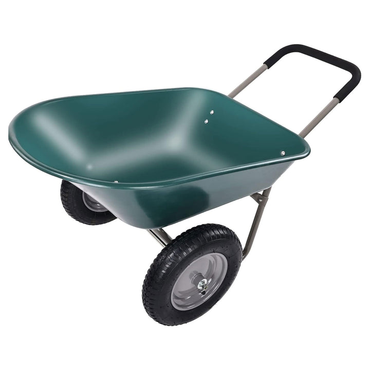 Elevon 2 Wheel Gardening Utility Wheelbarrow, Yard Cart w/ Built-in Stand, Green