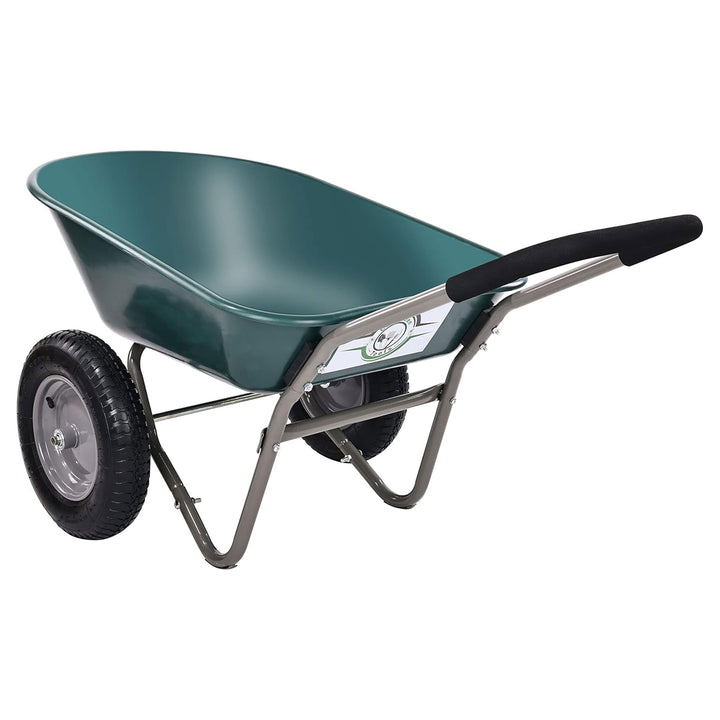 Elevon 2 Wheel Utility Wheelbarrow, Yard Cart w/ Built-in Stand, Green(Open Box)
