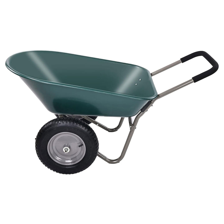 Elevon 2 Wheel Gardening Utility Wheelbarrow, Yard Cart w/ Built-in Stand, Green