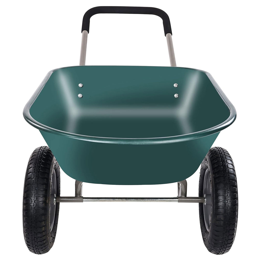 Elevon 2 Wheel Gardening Utility Wheelbarrow, Yard Cart w/ Built-in Stand, Green