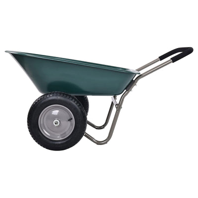 Elevon 2 Wheel Gardening Utility Wheelbarrow, Yard Cart w/ Built-in Stand, Green