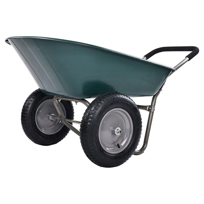 Elevon 2 Wheel Gardening Utility Wheelbarrow, Yard Cart w/ Built-in Stand, Green