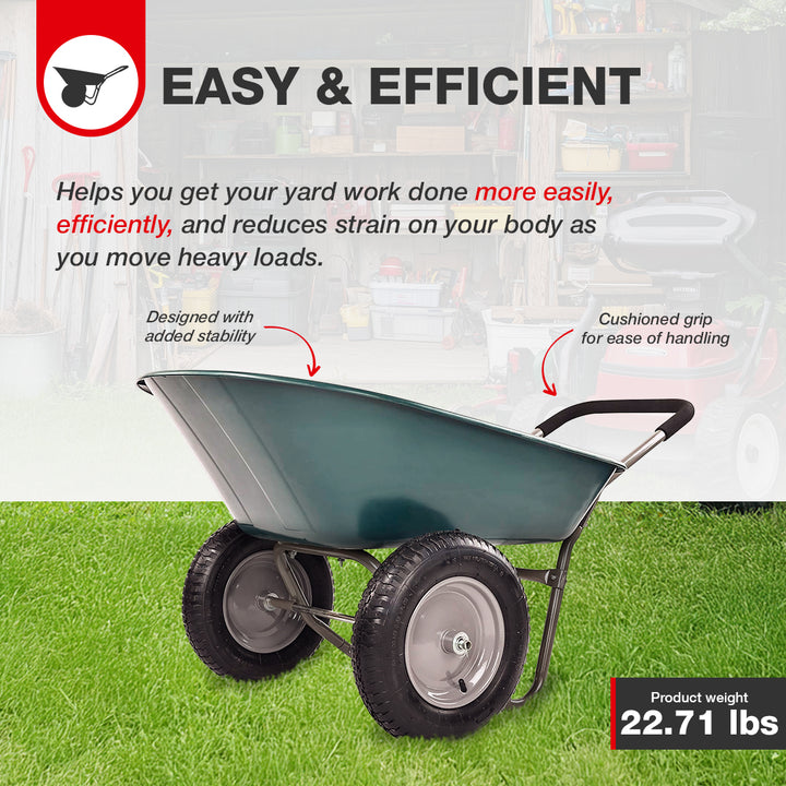 Elevon 2 Wheel Utility Wheelbarrow, Yard Cart w/ Built-in Stand, Green (Used) - VMInnovations