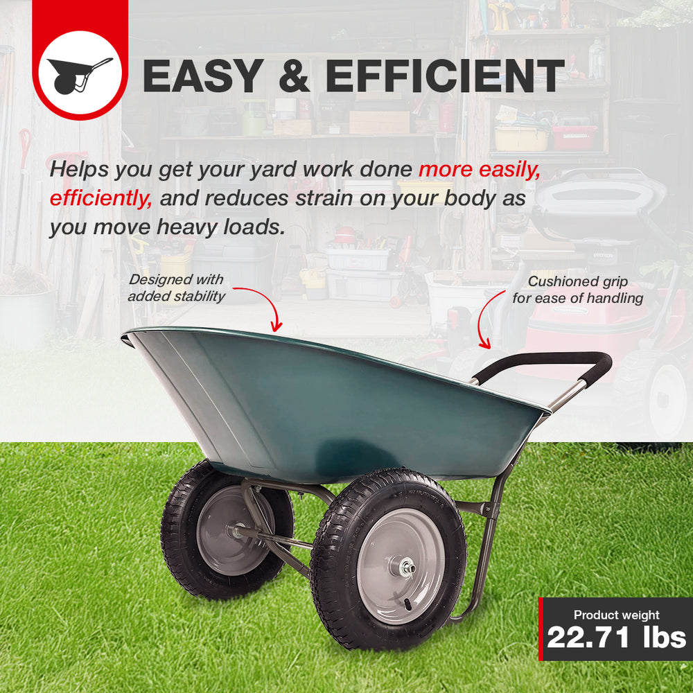 Elevon 2 Wheel Utility Wheelbarrow, Yard Cart w/ Built-in Stand, Green (Used) - VMInnovations