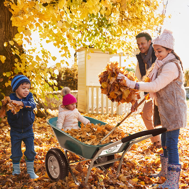 Elevon 2 Wheel Utility Wheelbarrow, Yard Cart w/ Built-in Stand, Green(Open Box) - VMInnovations