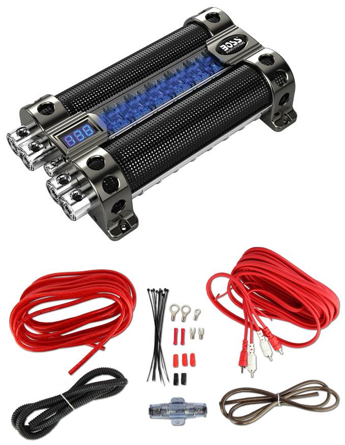 BOSS CAP18 18 Farad Digital Capacitor Cap Audio+8 Ga Car Amplifier Wiring Kit