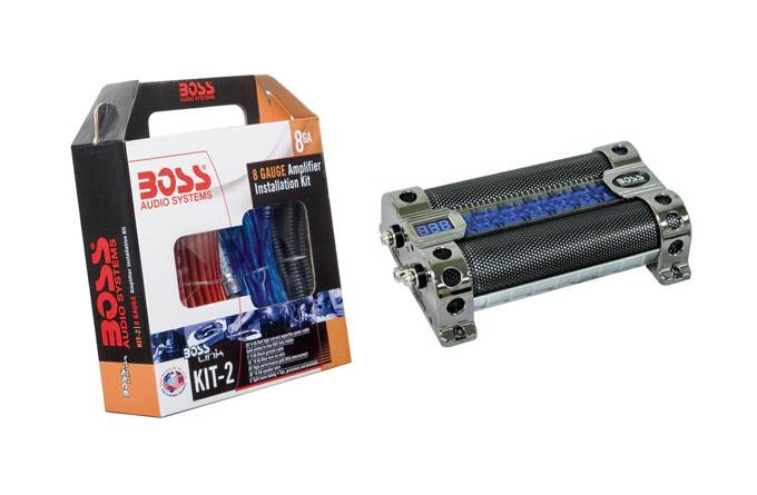 BOSS KIT2 8 Ga Car Amplifier Wiring Kit + BOSS CAP8 8 Farad Digital Capacitor