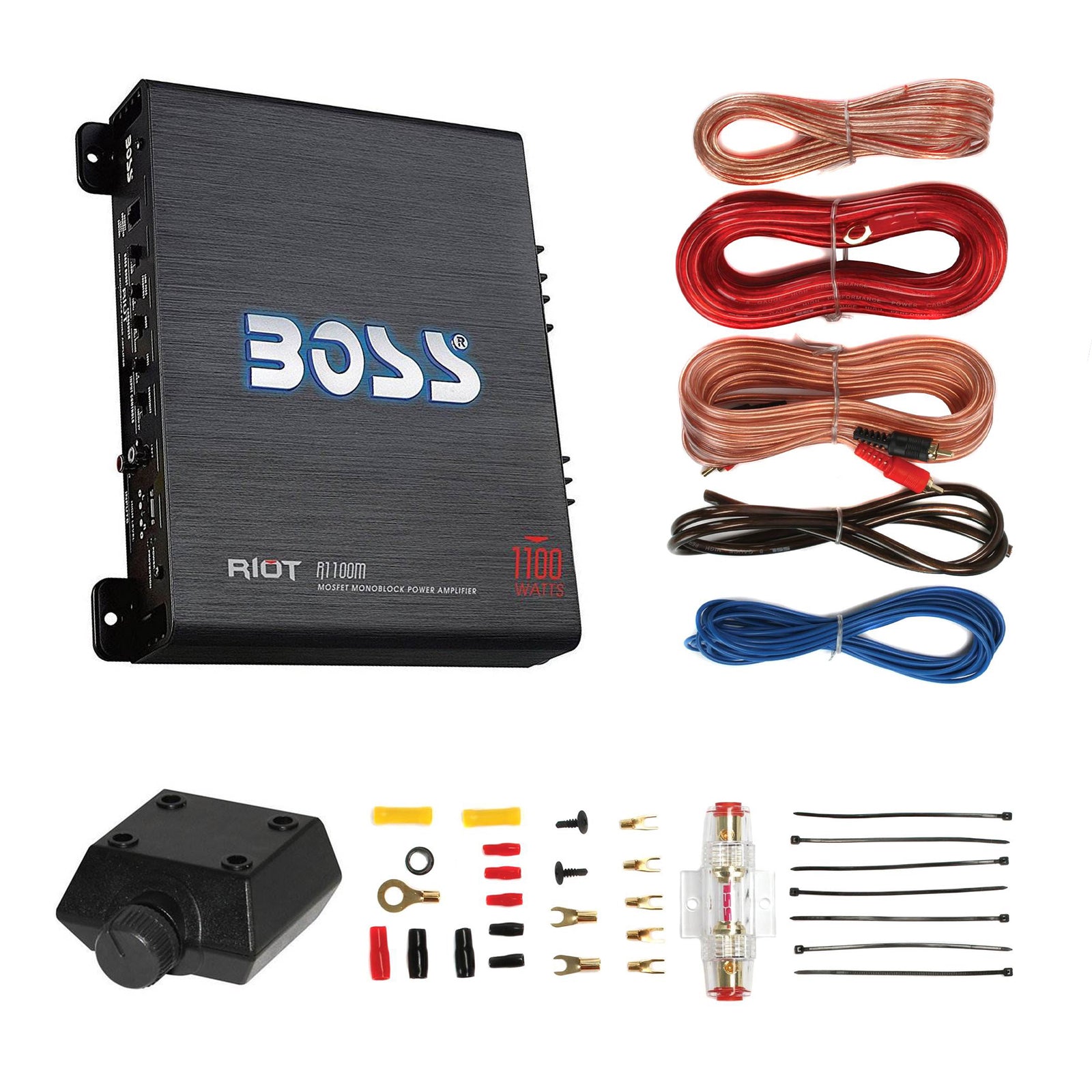 New BOSS R1100M 1100W Mono Car Audio Amplifier Amp & 8 Gauge Amp Wiring Kit - VMInnovations