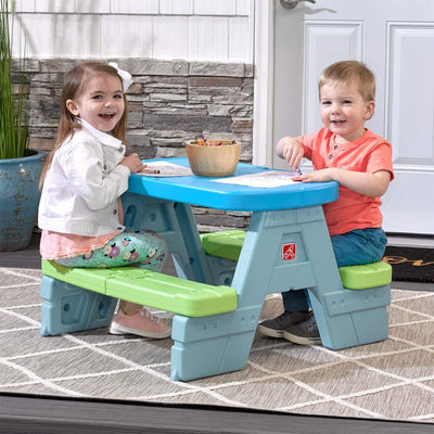 Step2 Sun & Shade Toddler Outdoor Picnic Table with Umbrella, Multi Colored