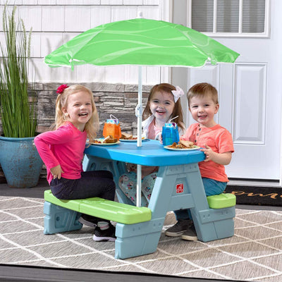 Step2 Sun & Shade Toddler Outdoor Picnic Table with Umbrella, Multi Colored