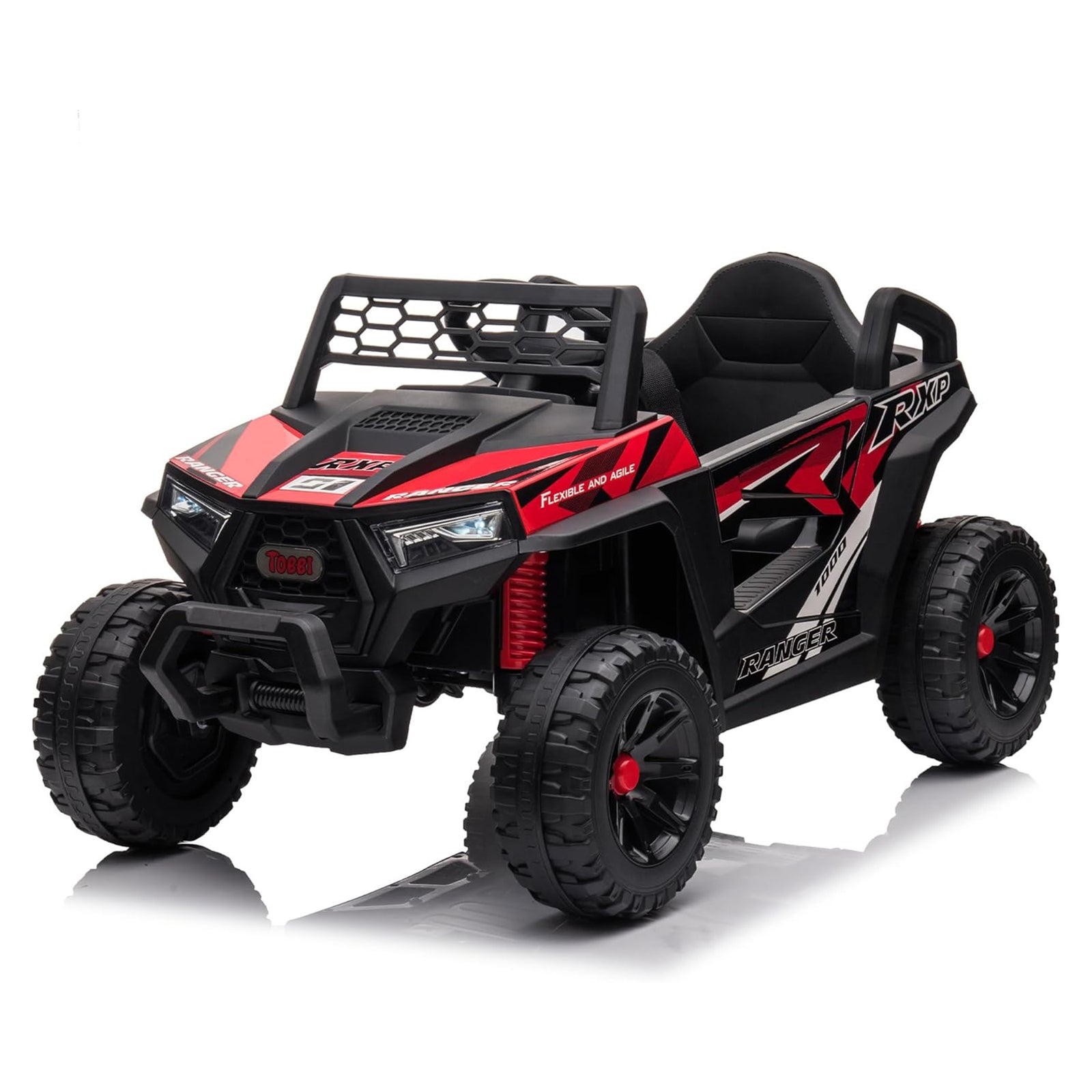 TOBBI 12 Volt Kids Ride on Electric Car Off Road UTV Truck with Horn, Red - VMInnovations