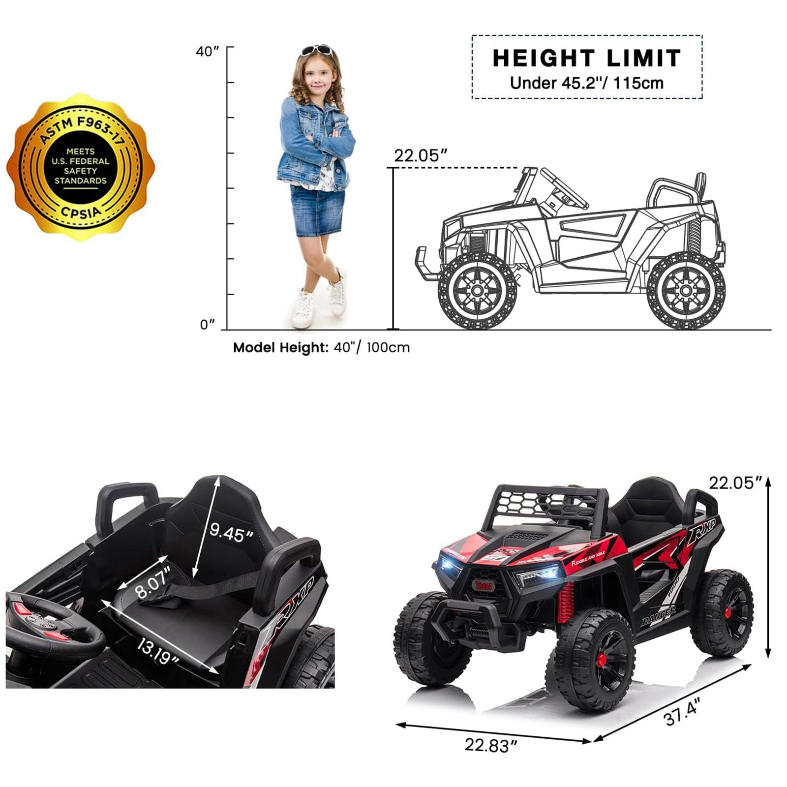 TOBBI 12 Volt Kids Ride on Electric Car Off Road UTV Truck with Horn, Red - VMInnovations