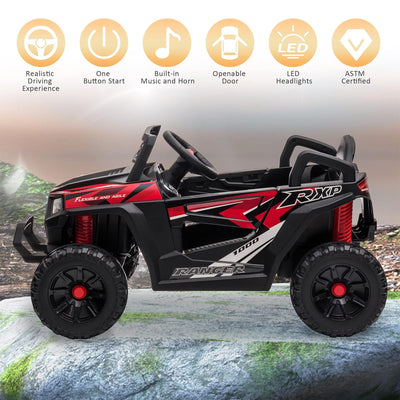 TOBBI 12 Volt Kids Ride on Electric Car Off Road UTV Truck with Horn, Red - VMInnovations