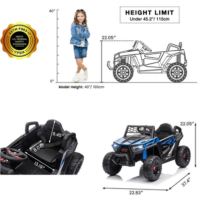 TOBBI 12 Volt Kids Ride on Electric Car Off Road UTV Truck with Horn, Blue - VMInnovations